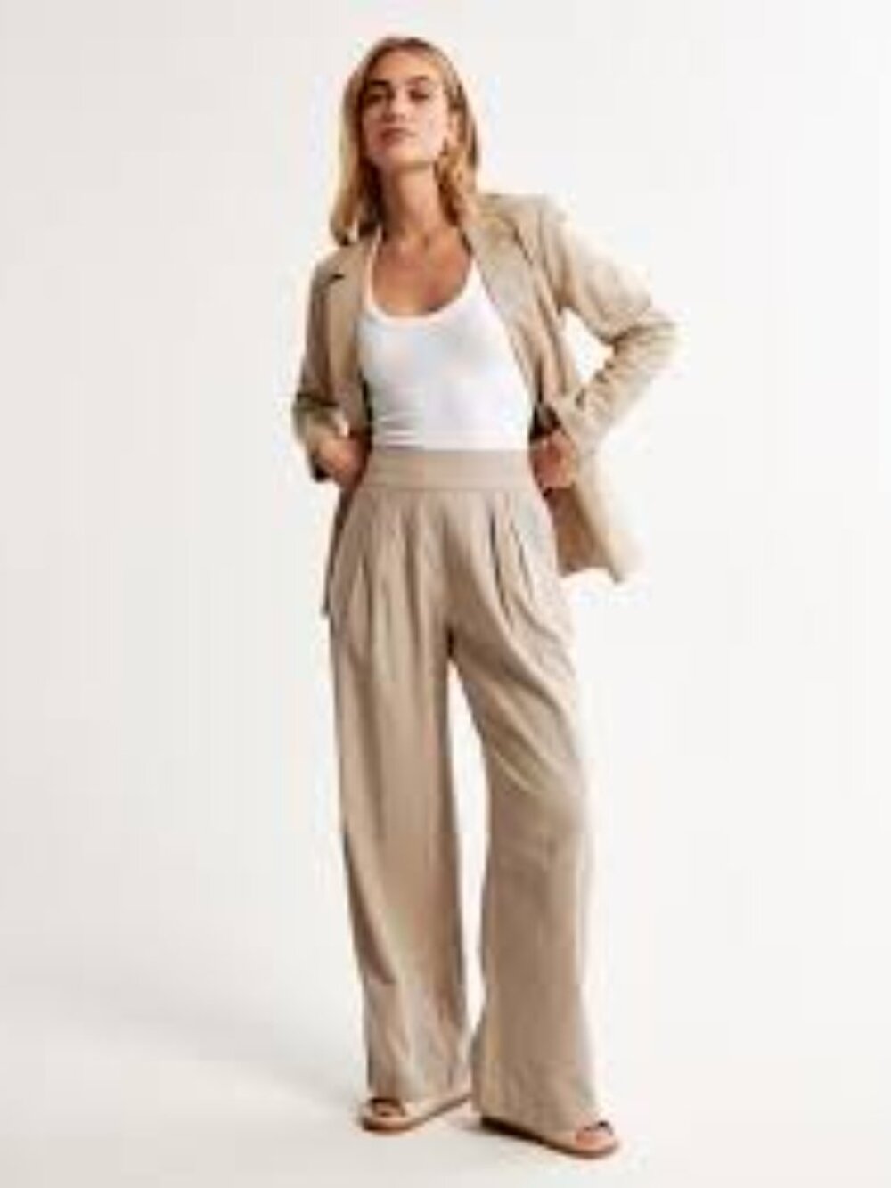 Abercrombie & Fitch Linen Elastic Waist Pant Tan Size XS Long NWT